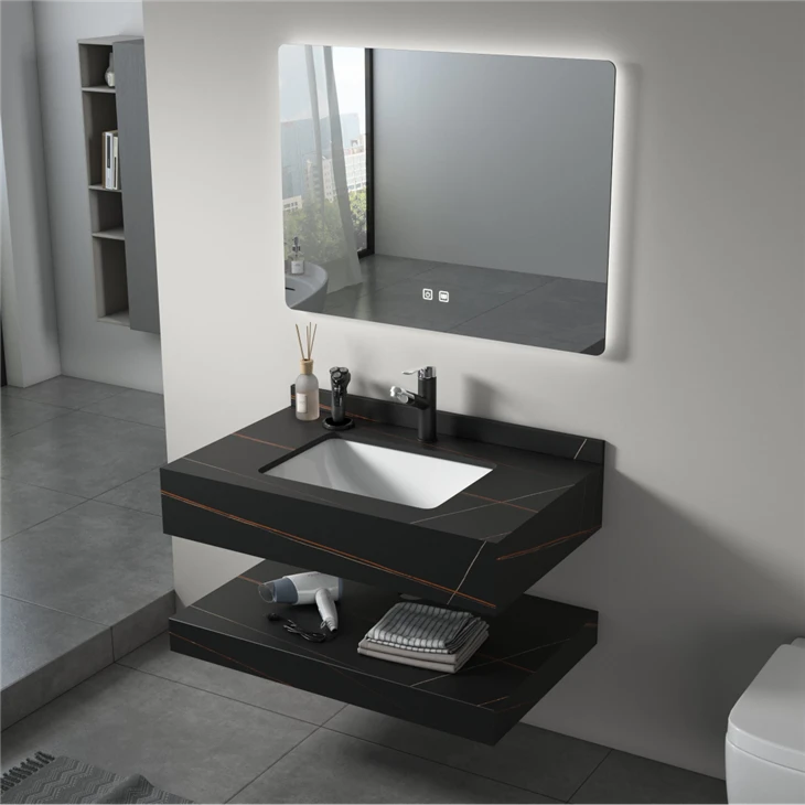 Vanity per bagno in pietra sinterizzato in oro nero