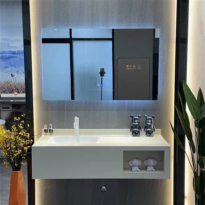 Elegante mobiletto in ardesia per bagno con lavabo in ceramica